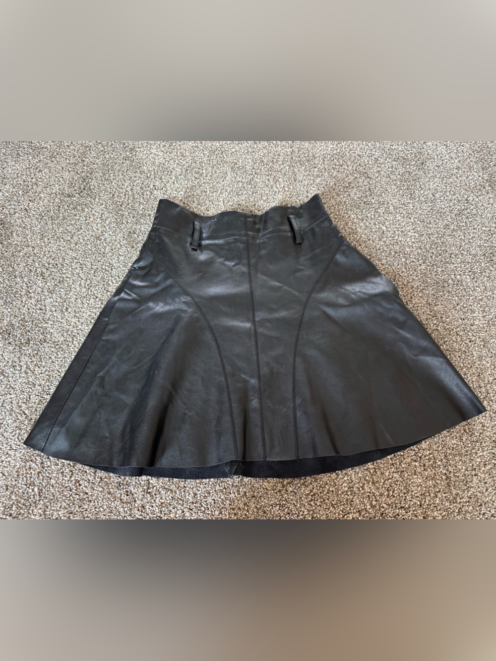 Zara Black Faux Leather Skirt XS/26W side pockets belt loop approx 17”L